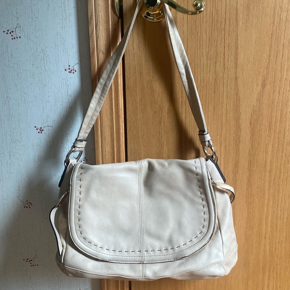 B Makowsky Beige Leather Shoulder Bag